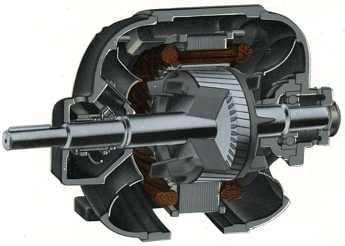 Фрагмент из проспекта фирмы 'Дженерал электрик'. На рисунке изображен разрез электродвигателя (общий вид двигателя)