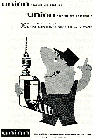 Объявление фирмы 'Юнион' (ГДР); образец использования тангира при однопрогонной печати