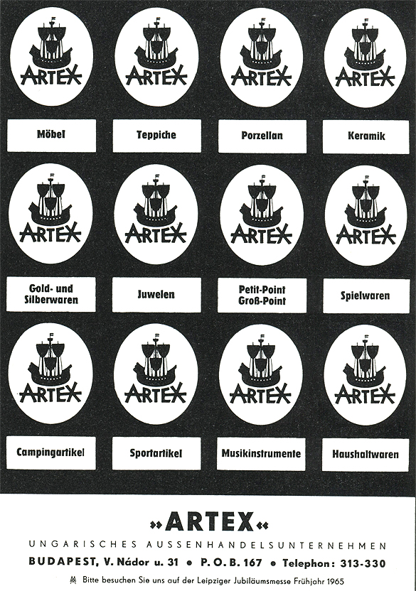 Объявление фирмы 'Артеке' (ВНР); образец активного использования товарного знака
